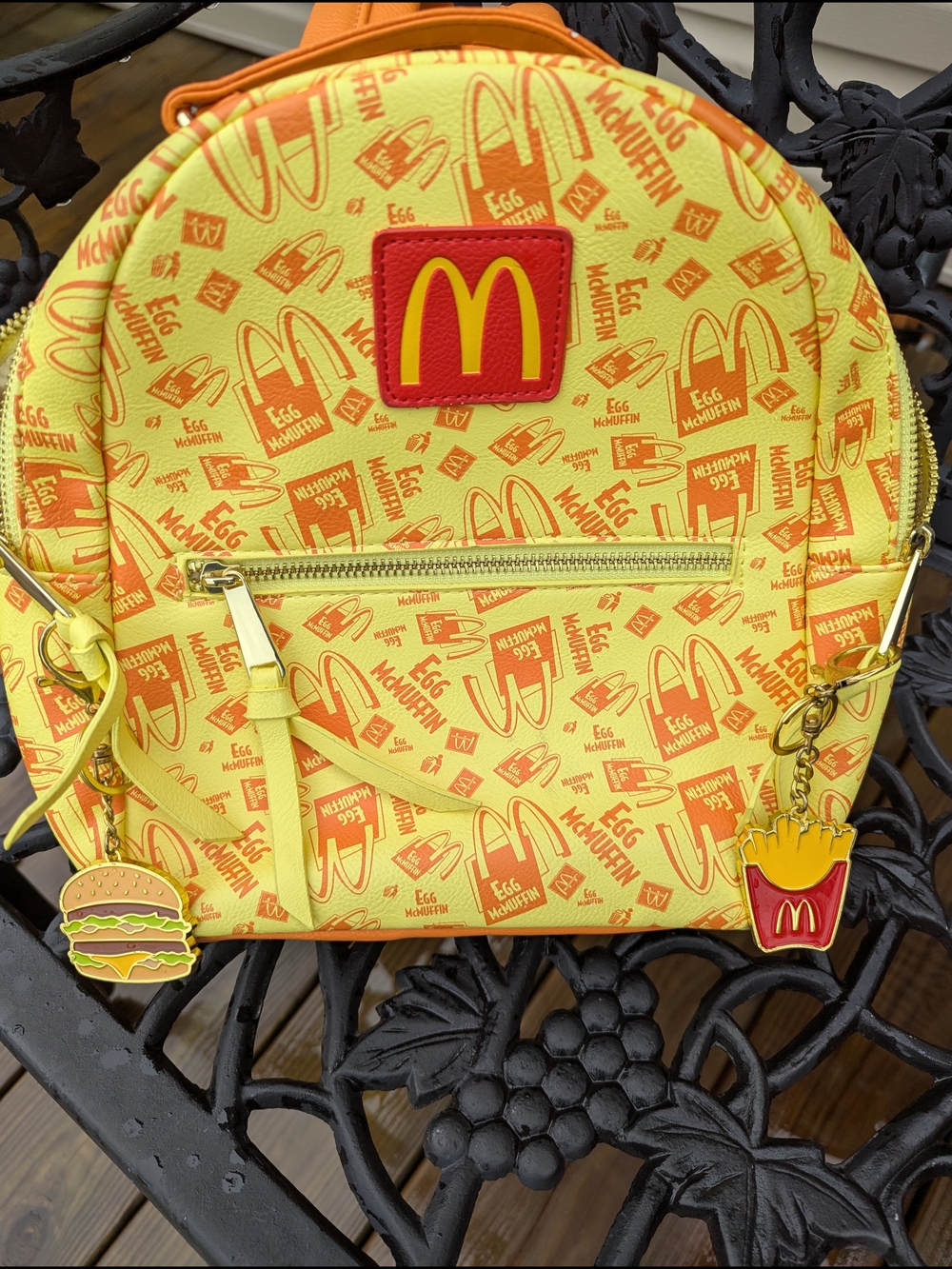 McDonald's Yellow & Orange Egg McMuffin Pattern Mini Backpack with Red Logo